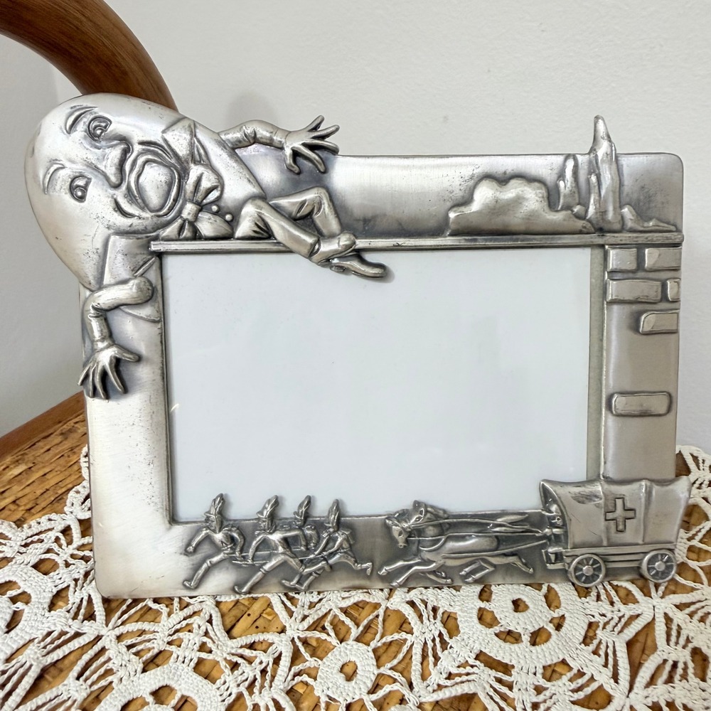 Vintage Humpty Dumpty Pewter Tone Metal Picture Frame Nursery Rhyme 3.5x5
